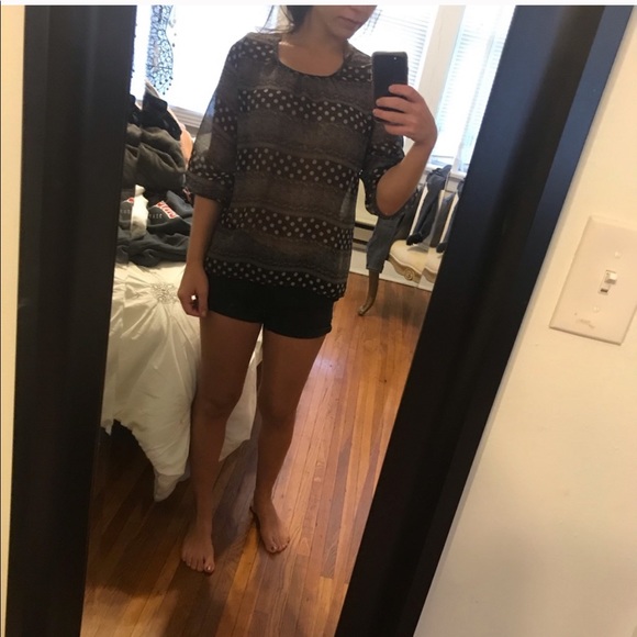 Black and Tan Polka Dot Sheer Blouse - Picture 3 of 3